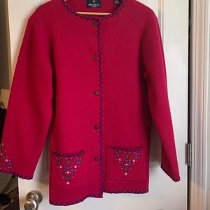 Vintage Regatta Sport Wool button cardigan with embroidered flowers